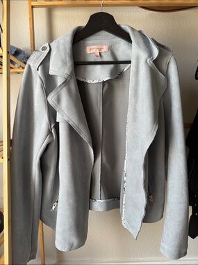 Philosophy Light Blue/Gray Suede Moto Jacket